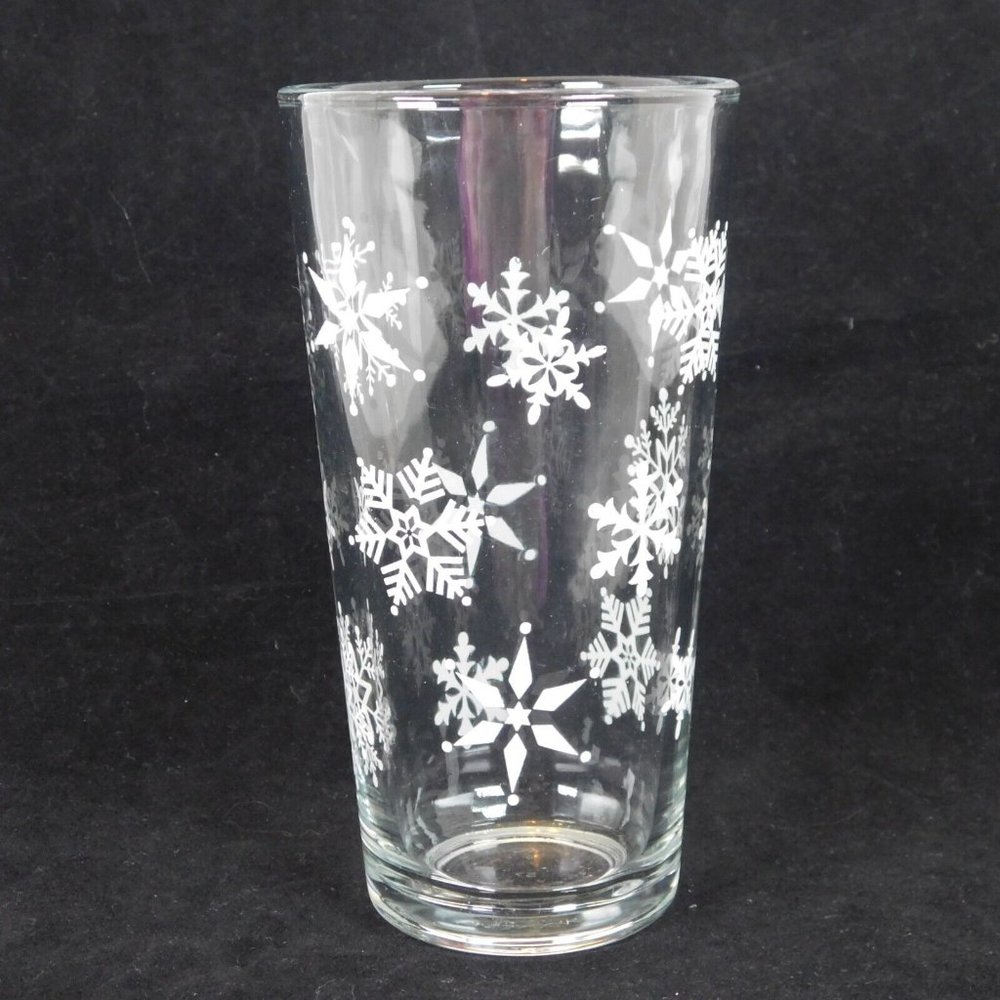 Lot of 2 KIG Indonesia 16 oz Glass Tumbler White Snowflake Pattern Vintage - Picture 4 of 11